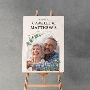 Personalized Anniversary Welcome Sign: Elegant Floral Design (Digital or Printed)