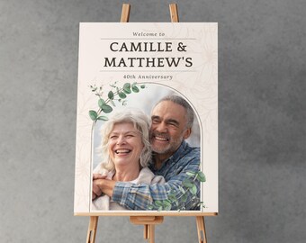 Personalized Anniversary Welcome Sign: Elegant Floral Design (Digital or Printed)