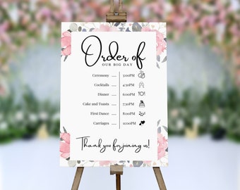 Personalized Wedding Order of the Day Sign: Minimalist Elegant Design (Digital or Printed)