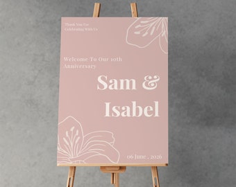 Personalized Anniversary Welcome Sign: Elegant Floral Design (Digital or Printed)