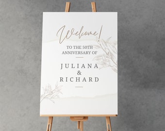 Personalized Anniversary Welcome Sign: Elegant Floral Design (Digital or Printed)