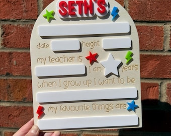 Personalised First Day at School Board with Stars and Lightning Bolts