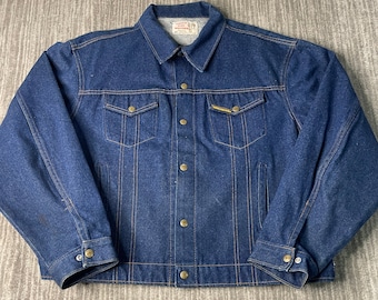 Vintage 80s Saddle King Western Four Pocket Basic Essential 1980s Fashion Streetwear Blue Denim Jean Jacket Extra Large Mens