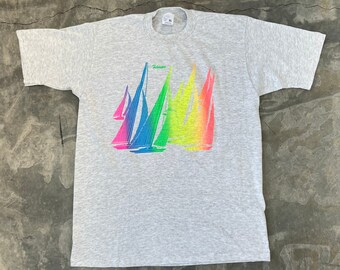 Vintage 90s Florida Sailboat Ocean Souvenir Heather Grey Graphic T Shirt Extra Large Mens *G2