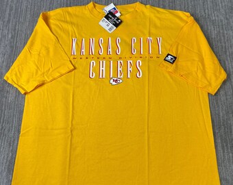 findsnostalgic Vintage 90s Kansas City Chiefs Starter NOS NFL Football Sportswear Double Sided Super Yellow Graphic T Shirt Double Extra Large Mens *R16
