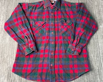 Vintage 90s Dickies Two Pocket Plaid Pattern Workwear Flannel Style Basic Essential Streetwear Multi Color Button Up Collar Shirt Medium Men