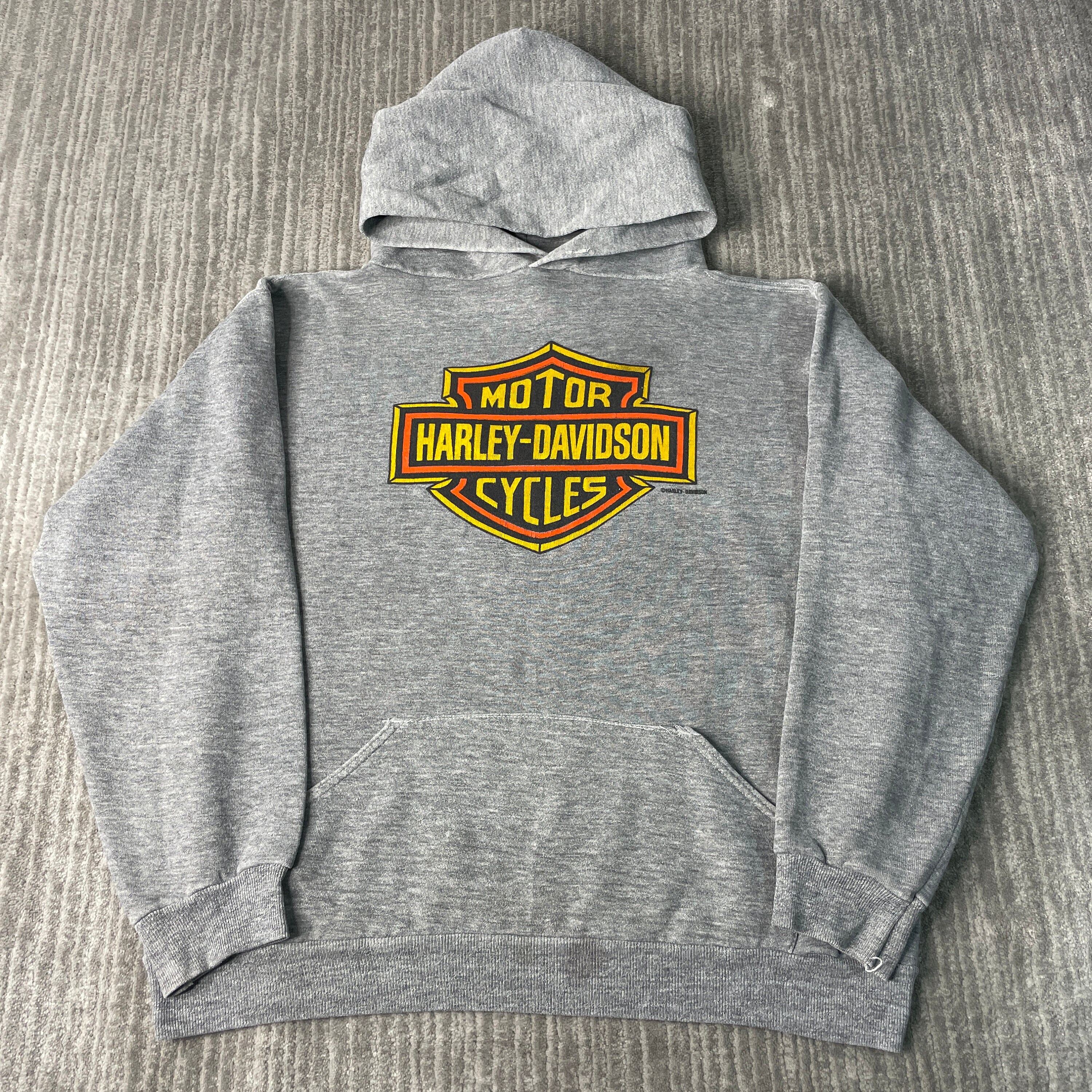 Vintage 70s Harley Davidson Motorcycle Russell Athletic Basic Essential  Streetwear Made in USA Grey Graphic Hoodie Medium Mens - Etsy