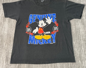 Vintage 90s Walt Disney Mickey Mouse Cartoon Florida State Single Stitch Made in USA Essential Black Graphic T Shirt Large Mens
