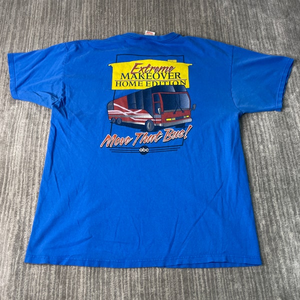 Vintage 2000s Extreme Makeover Home Edition ABC TV Show Double Sided Y2K Aesthetic Blue Graphic T Shirt Extra Large Mens