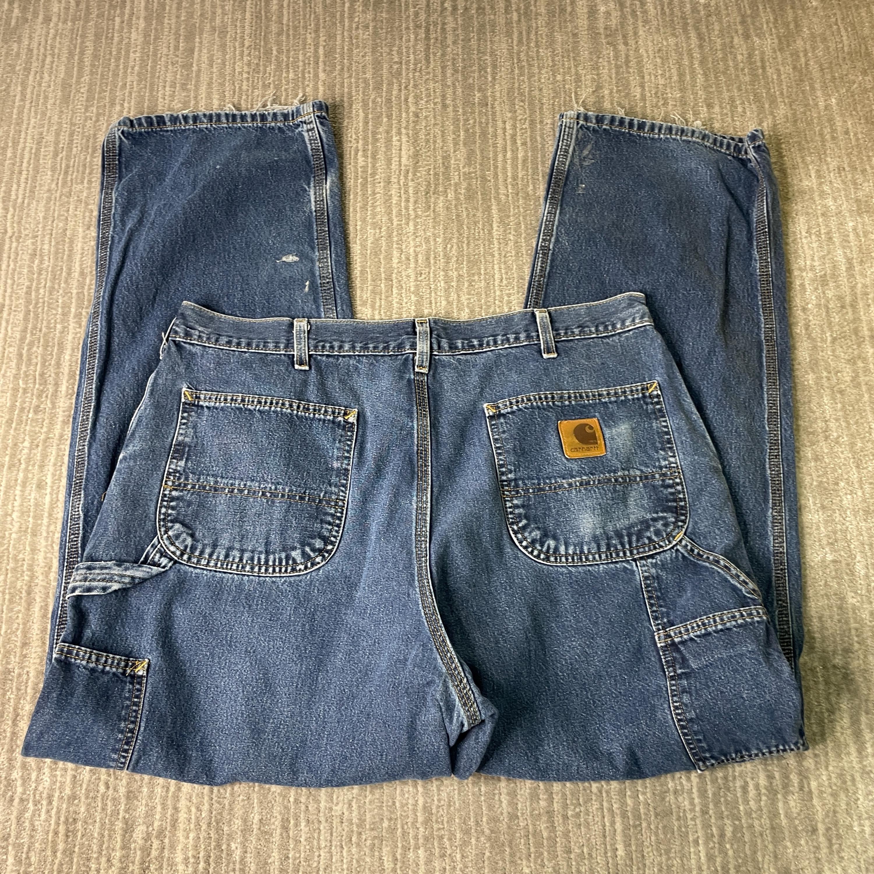 Vintage 2000s Carhartt Loose Fit Carpenter Workwear Basic Essential Blue Denim Jeans 38 Waist Mens