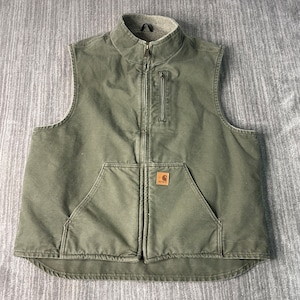 Vintage 2000s Carhartt Workwear Carpenter Sherpa Lining Basic Essential Winter Season Green Zip Up Vest Extra Large Mens image 1