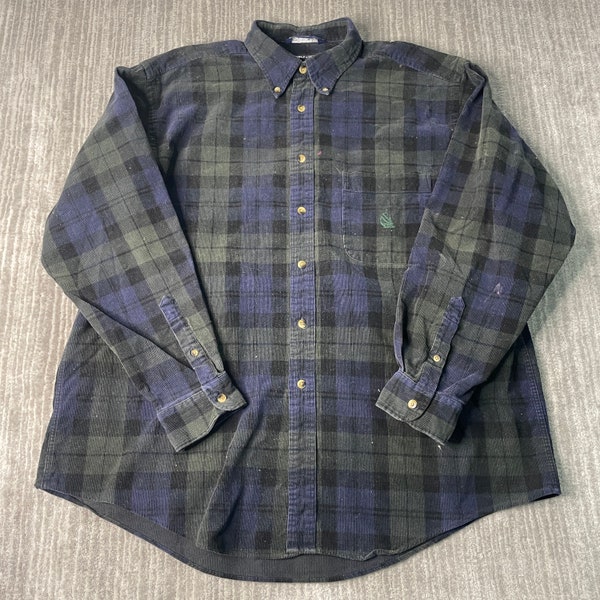 Vintage 2000s Nautica One Pocket Sailing Boat Stitched Logo Plaid Pattern Casual Dress Formal Multi Color Long Sleeve Shirt Extra Large Mens