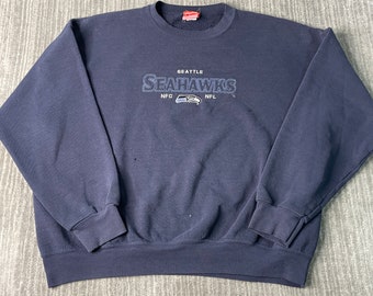 Vintage 2000s Seattle Seahawks NFL Football Sportswear Athletic Stitched Embroidered Navy Graphic Crewneck Extra Large Mens