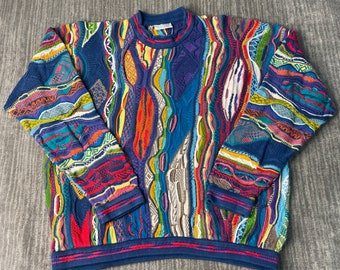 Vintage 90s Coogi Abstract Style 3D Knit Grandpa Fashion Fall Winter Season 1990s Fashion Multi Color Pullover Sweater Extra Large Mens