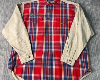 Vintage 90s Polo Ralph Lauren Two Pocket Plaid Pattern Casual Preppy Style 1990s Fashion Multi Color Button Up Shirt Double Extra Large Mens