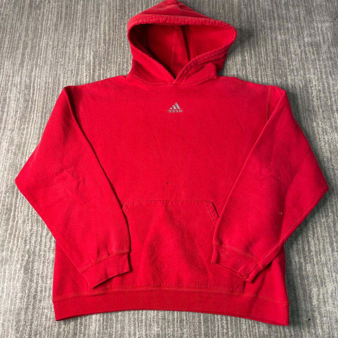 Vintage 2000s Adidas Three Stripes Center Logo Sportswear Athletic Streetwear Basic Blank Red Graphic Pullover Hoodie Large Mens Etsy