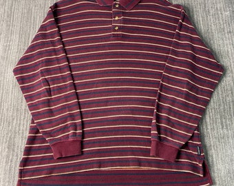 Vintage 2000s Dockers Basic Blank Striped Pattern Preppy Casual Style Y2K Aesthetic Mutli Color Polo Long Sleeve Shirt Large Mens