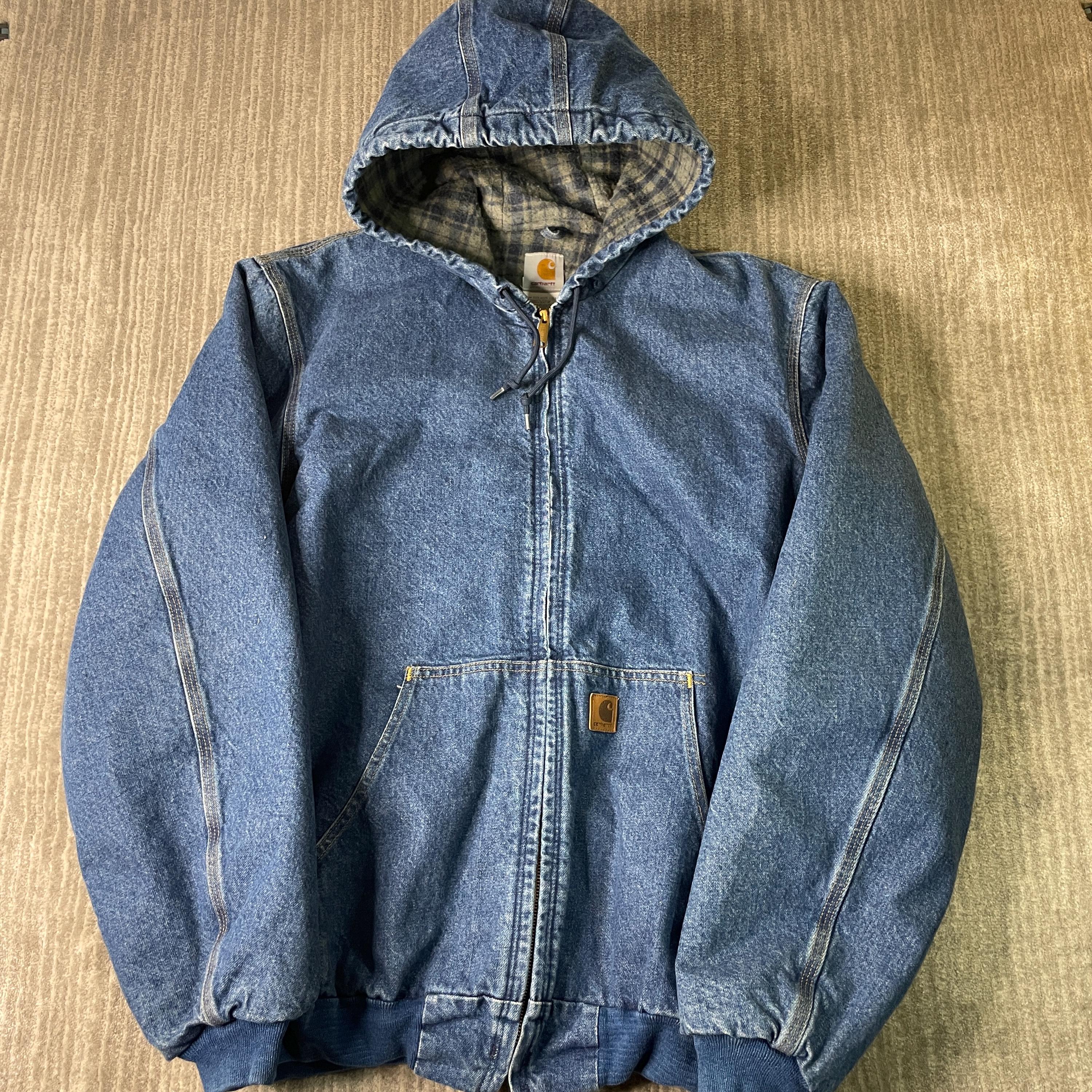 Blue Carhartt Hooded Jacket - Etsy Blue Carhartt Hooded Jacket - Etsy