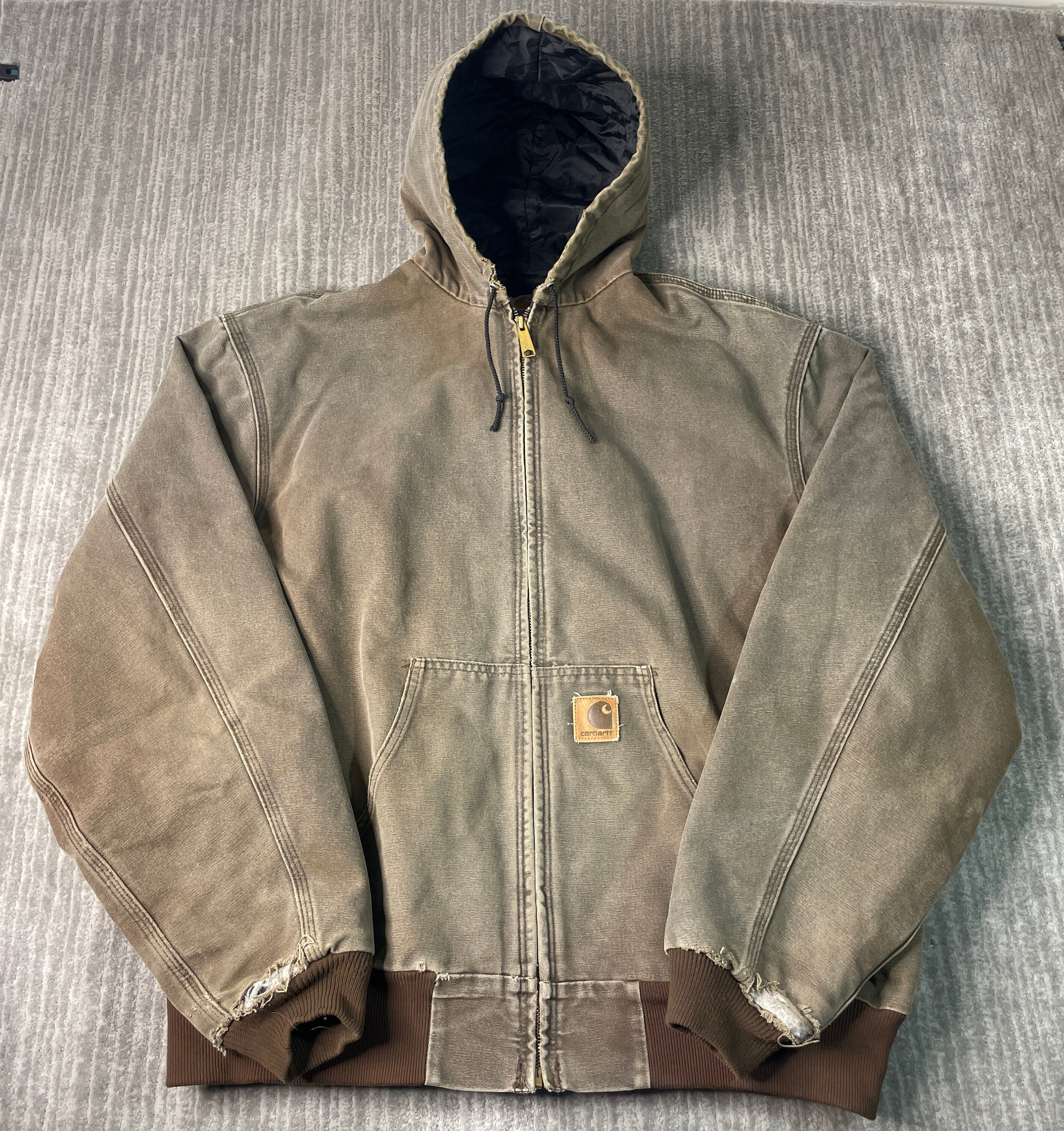 Vintage Carhartt Hooded Jacket Mens Thermal Lined Coat J131 Sz XL