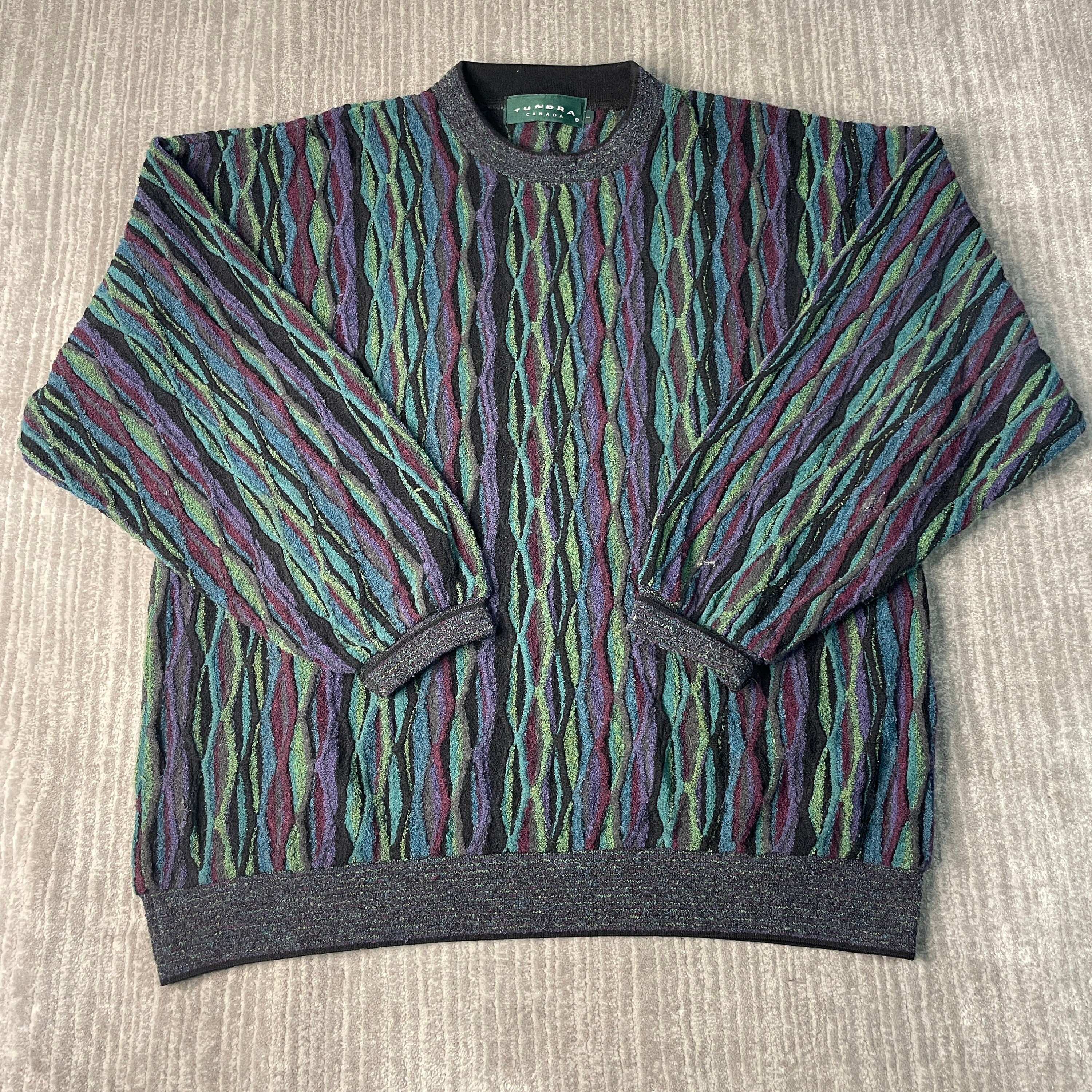 Vintage 2000s Tundra Abstract Design Coogi Style 3D Knit Grandpa