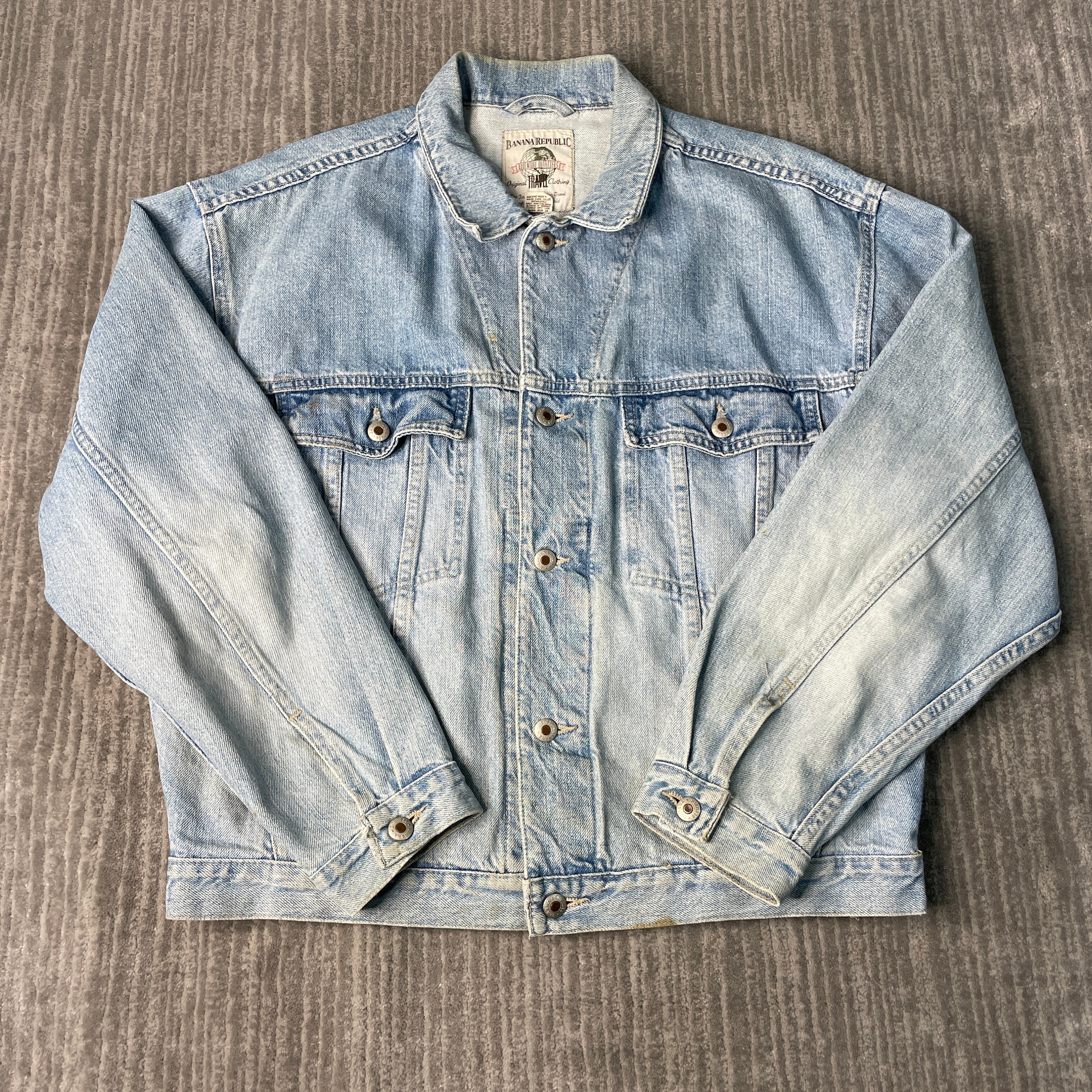 Vintage 90s Banana Republic Two Pocket Trucker Style Made in USA 1990s Fashion Blue Denim Button up Jacket Medium Mens Z18 Etsy Australia
