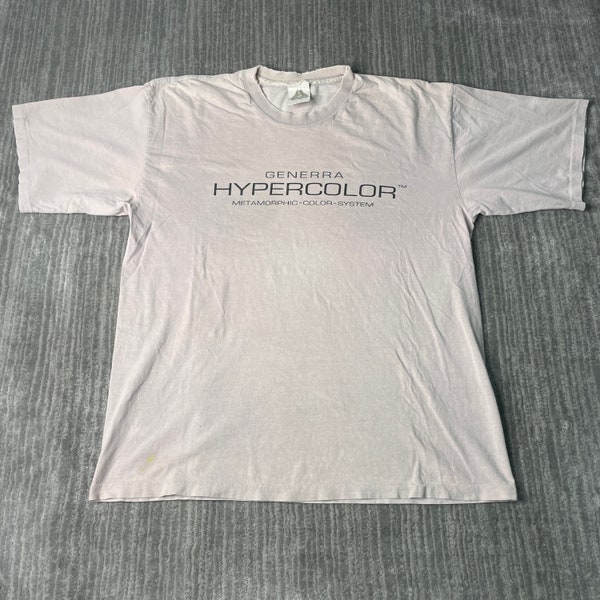 Vintage 90s Generra Hypercolor Spell Out Technology Basic Essential Streetwear 1990s Fashion Grey Graphic T Shirt Medium Mens