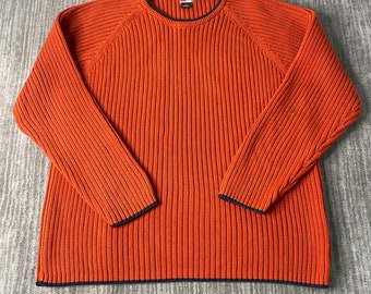 Vintage 2000s Guess Jeans Ribbed Texture Basic Blank Essential Streetwear Y2K Aesthetic Orange Knit Sweater Double Extra Large Mens