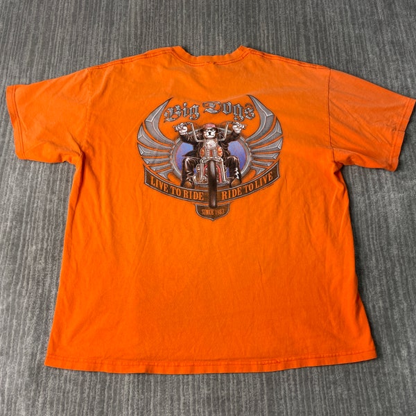 Vintage 2000s Big Dogs Motorcycle Biker Born to Ride Double Sided Y2K Aesthetic Streetwear Orange Graphic T Shirt Extra Large Mens