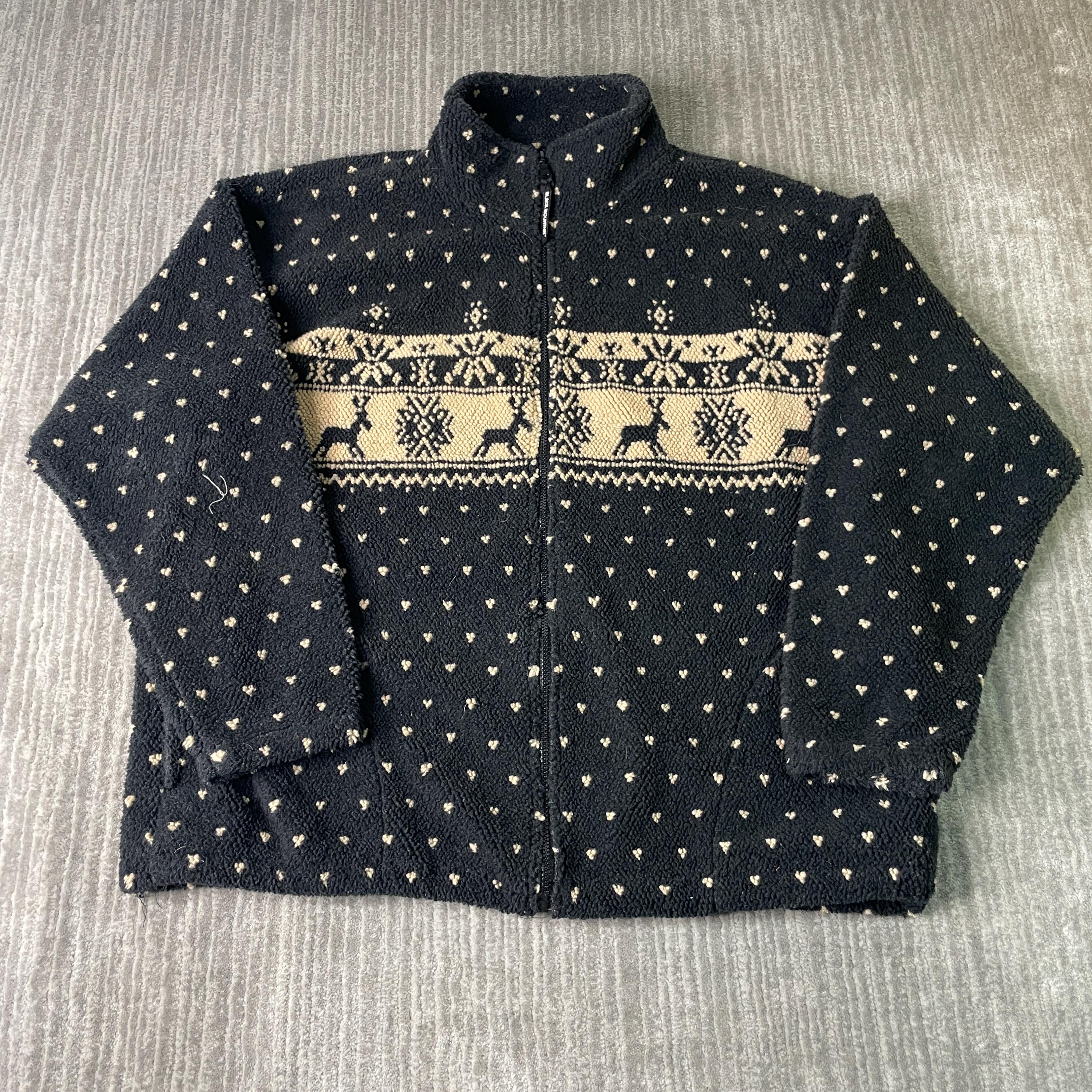 Vintage Deer Fleece Jacket Sherpa Warm Mens Overprint Nature