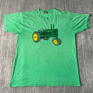 Vintage 90s John Deere Tractor Farm Country Living 1990s Fashion Single Stitch Green Graphic T Shirt Large Mens