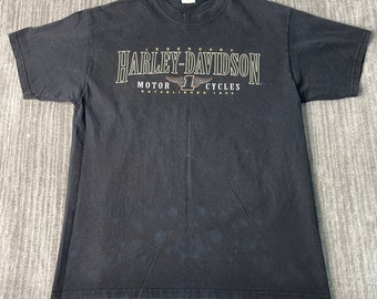 Vintage 2000s Harley Davidson Motorcycle Biker Aspen Valley Double Sided Y2K Aesthetic Streetwear Black Graphic T Shirt Large Mens