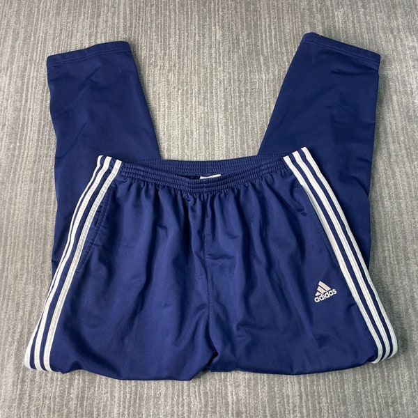 Vintage 2000s Adidas Three Stripes Regular Fit Sportswear Athletic Stitched Embroidered Y2K Aesthetic Navy Trouser Pants Large Waist Mens