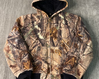 Vintage 2000s Carhartt Active Workwear Real Tree Camo Heavy Duty Fall Season Y2K Aesthetic Brown Zip up Coat Large Mens Etsy