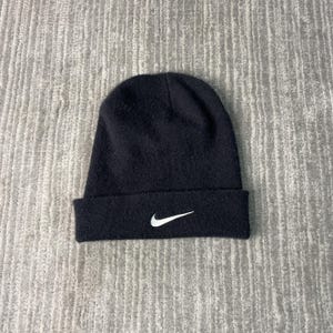 Vintage 90s Nike Air Swoosh Embroidered Logo Beanie Black