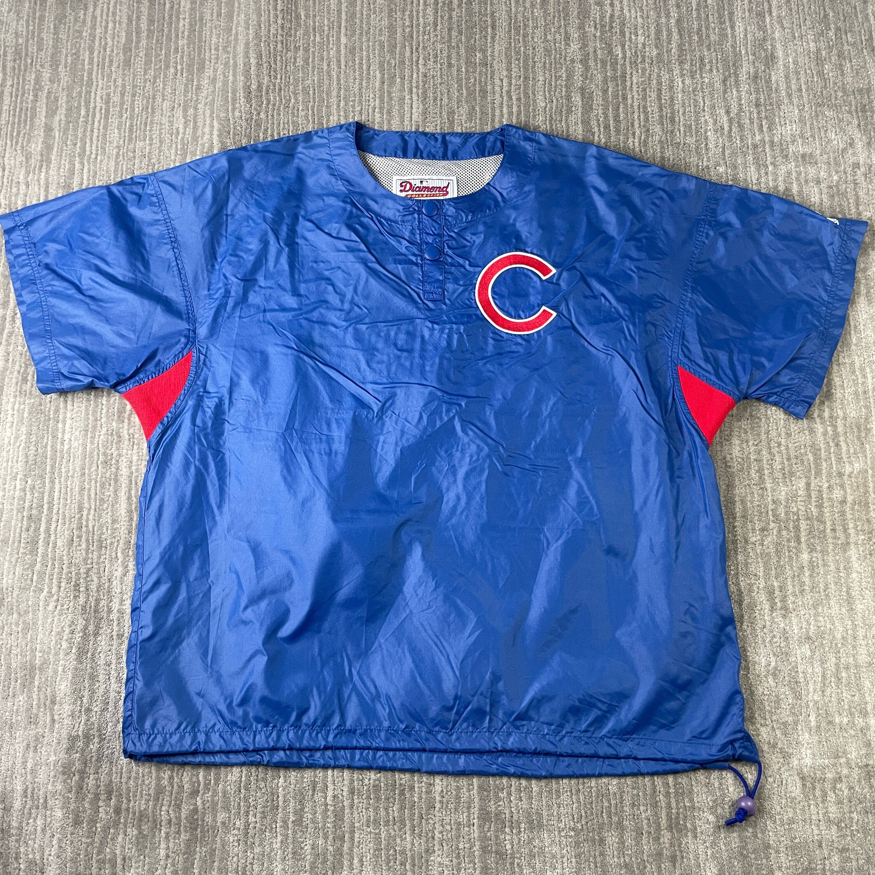 VTG Chicago Cubs MAJESTIC Patched Blue Pullover Shirt Jersey SZ M - Cool
