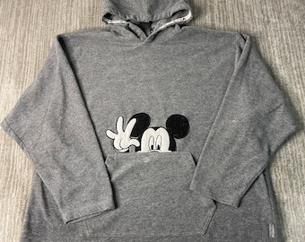 Vintage 2000s Disney Mickey Mouse Cartoon Fleece Material Basic Essential Streetwear Grey Graphic Hoodie Double Extra Large Women