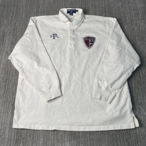 Vintage 90's Ralph Lauren White Blue Stripe RL Polo Club 1967 Logo Rugby Shirt  3xb 