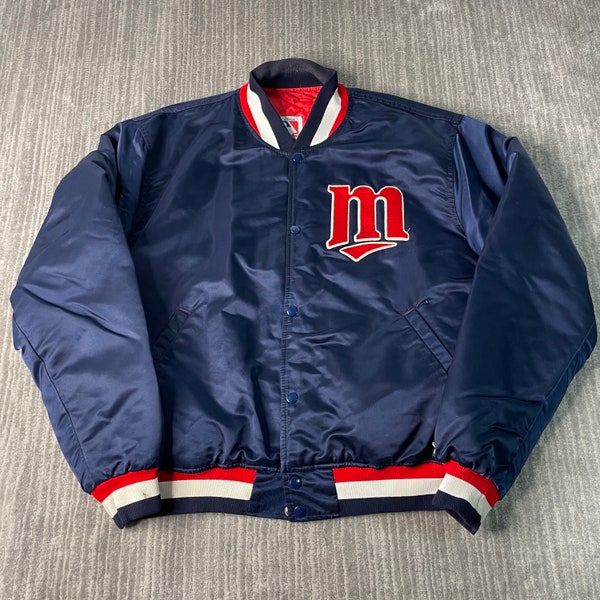 Vintage 90s Minnesota Twins Starter MLB Baseball Sportswear Athletic Satin Style Navy Button Up Jacket Extra Large Mens