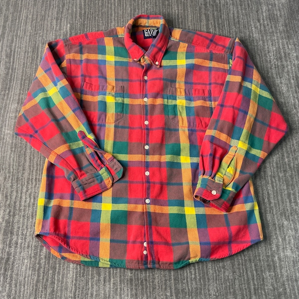 Vintage 2000s Gap Two Pocket Plaid Pattern Casual Dress Formal Basic Essential Streetwear Multi Color Button Up Shirt Extra Large Mens