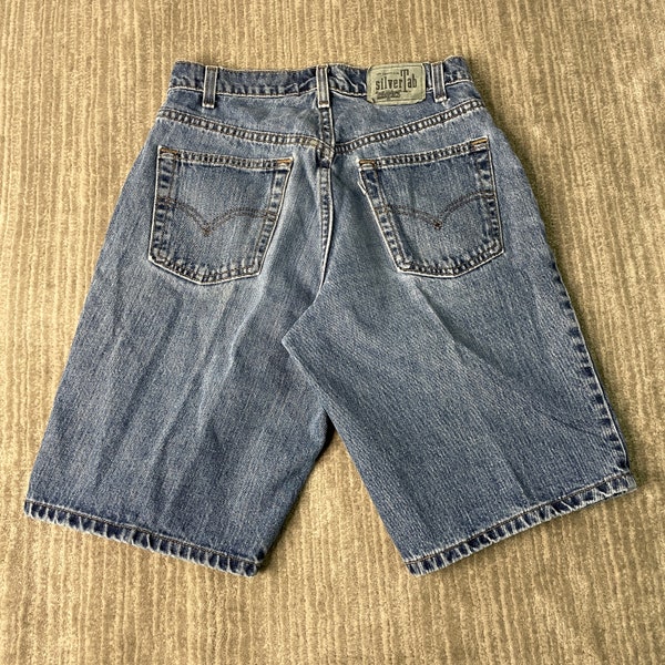 Vintage 90s Levis Silver Tab Loose Fit Summer Spring Essential Basic 1990s Fashion Blue Denim Jean Shorts 30 Waist Mens