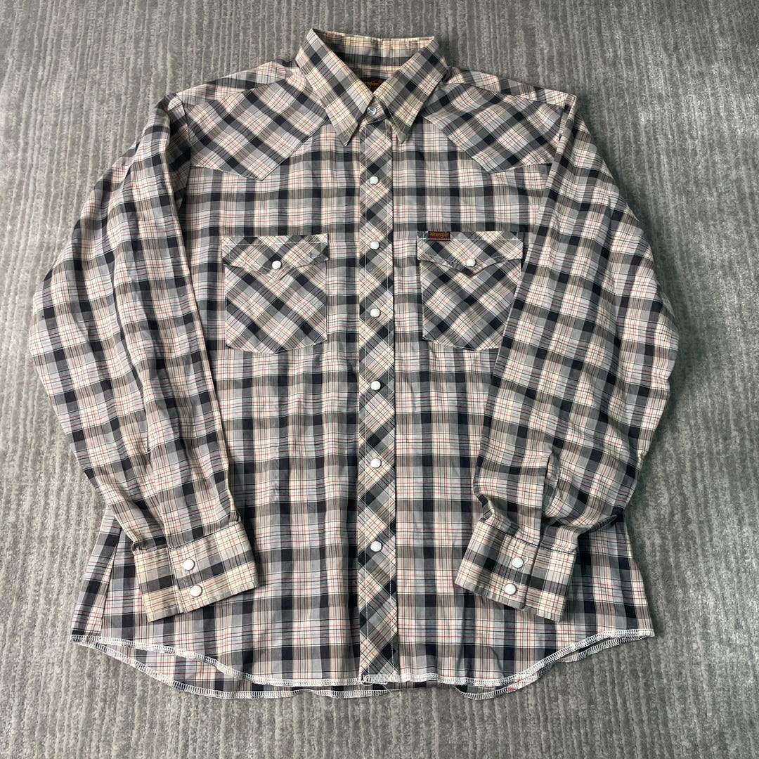 Vintage 80s Wrangler Two Pocket Pearl Snap Western Cowboy Made in USA ...