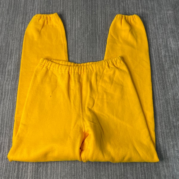 Vintage 90s Russell Athletic Basic Blank Comfy Cozy Warm Made in USA Basic Essential Yellow Sweat Pants Large Waist Mens