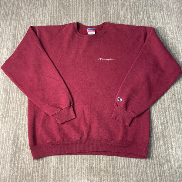 Vintage 2000s Champion Spell Out Sportswear Athletic Y2K Aesthetic Basic Essential Streetwear Maroon Graphic Crewneck Large Mens