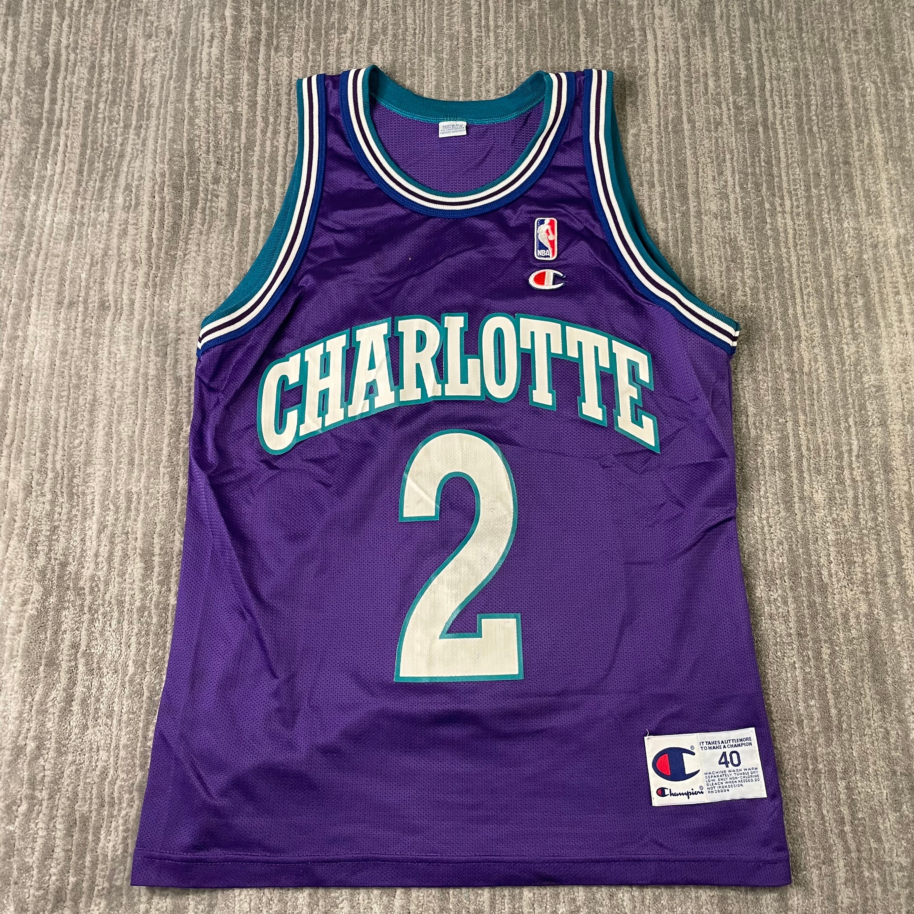 Vintage Mens Champion Charlotte Hornets Glen Rice Jersey Purple - Size 40 M