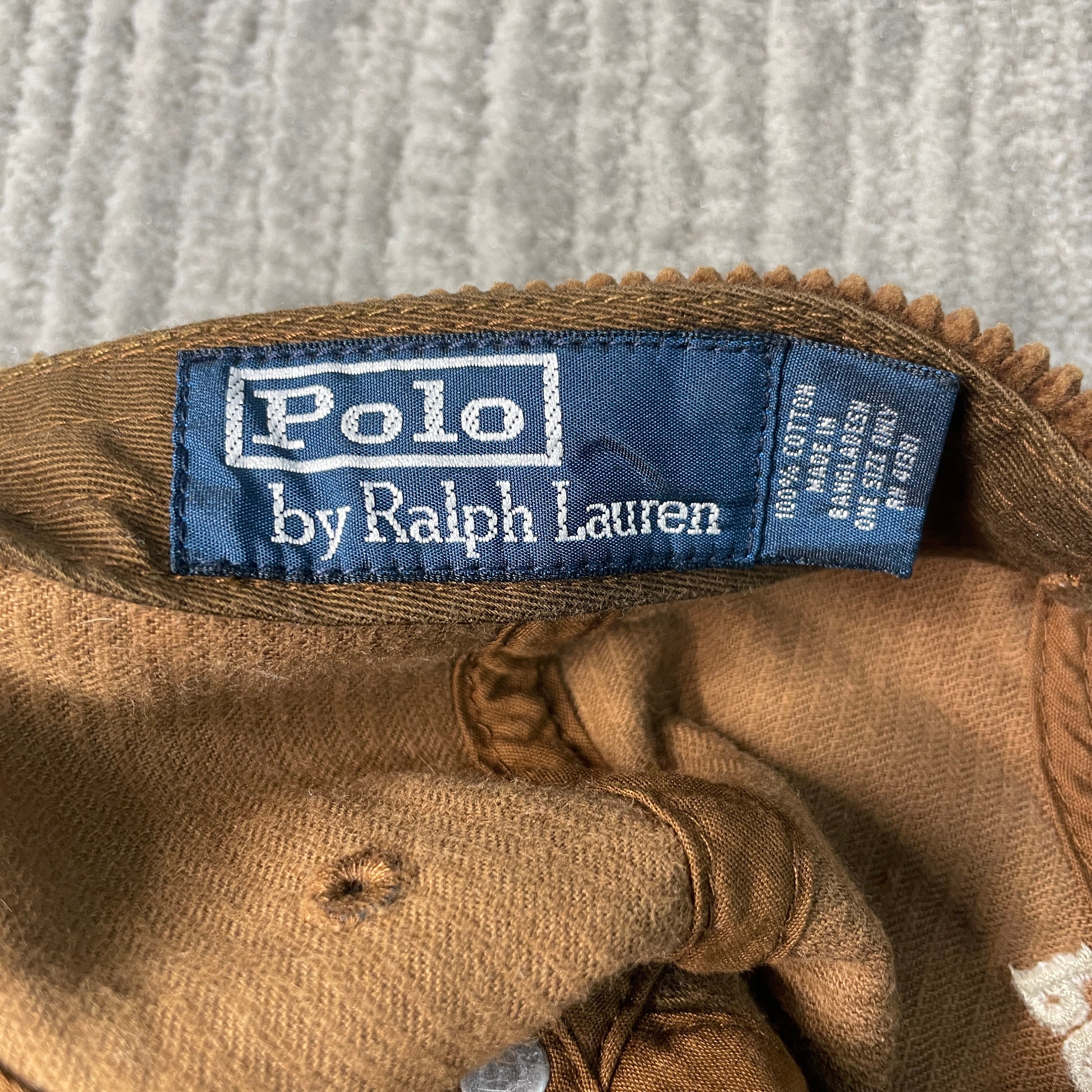 Vintage 90s Polo Ralph Lauren Small Pony Corduroy Stitched Embroidered  Leather Strap Essential Brown Strapback Adjustable Hat Size OSFA 