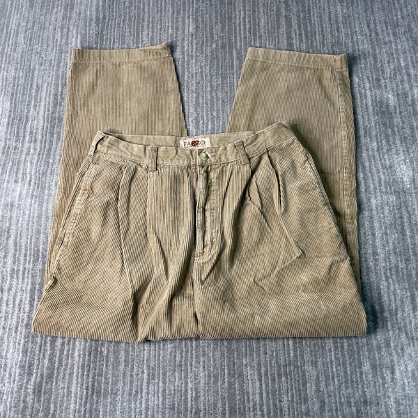 Vintage 2000s Fargo Regular Fit Corduroy Pattern Basic Essential Streetwear Y2K Aesthetic Tan Pants 32 Waist Mens