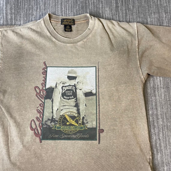 Vintage 90s Eddie Bauer Fishing Outdoors Goose Spell Out Big Graphic  Sportswear Made in USA Streetwear Brown Graphic T Shirt Large Mens P10 -   Canada