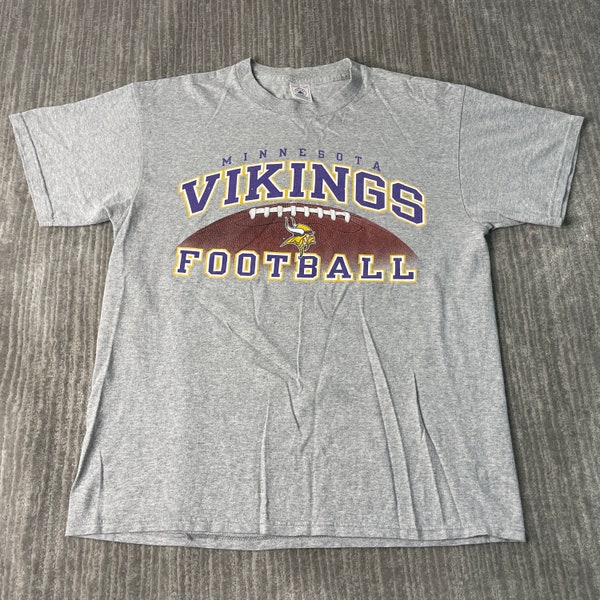 Vintage 2000s Minnesota Vikings NFL Football Sportswear Athletic Spell Out Y2K Aesthetic Grey Graphic T Shirt Large Mens