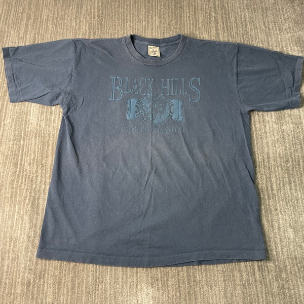 Vintage 90s South Dakota Black Hills Spell Out Travel Single Stitch Basic Essential 1990s Fashion Blue Graphic T Shirt Extra Large Mens