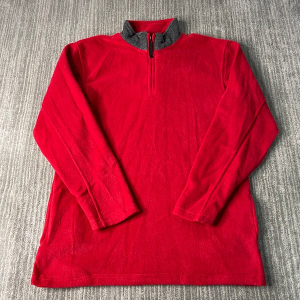 Vintage 2000s CXS 21 Basic Blank Streetwear Essential Skater Surf Style Y2K Aesthetic Red Half Zip Fleece Sweatshirt Extra Large Mens